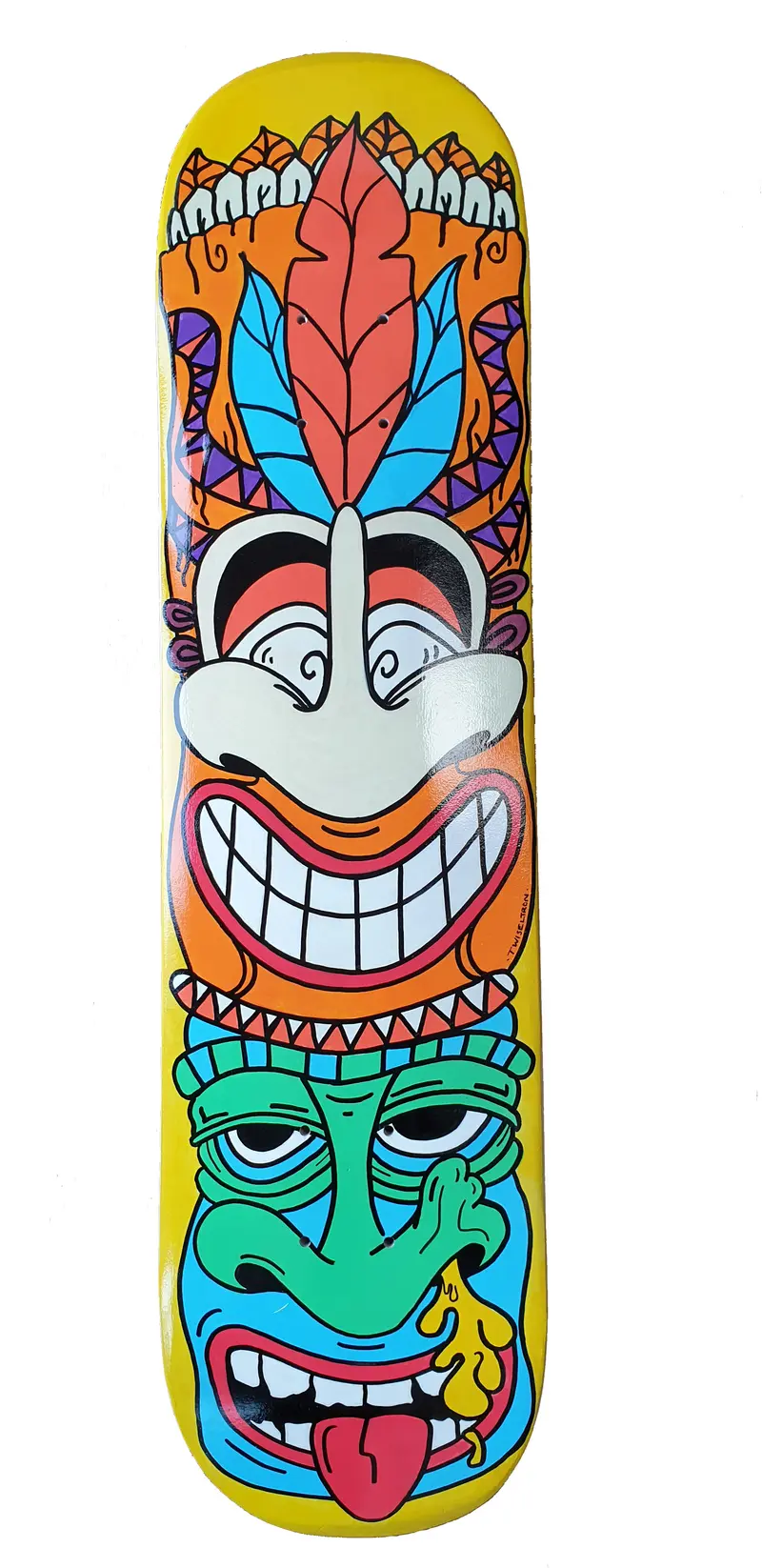 Tiki Skateboard painted with rattle cans