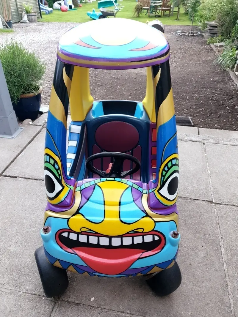 Tiki Cosy Coupe toy car painted with acrylic